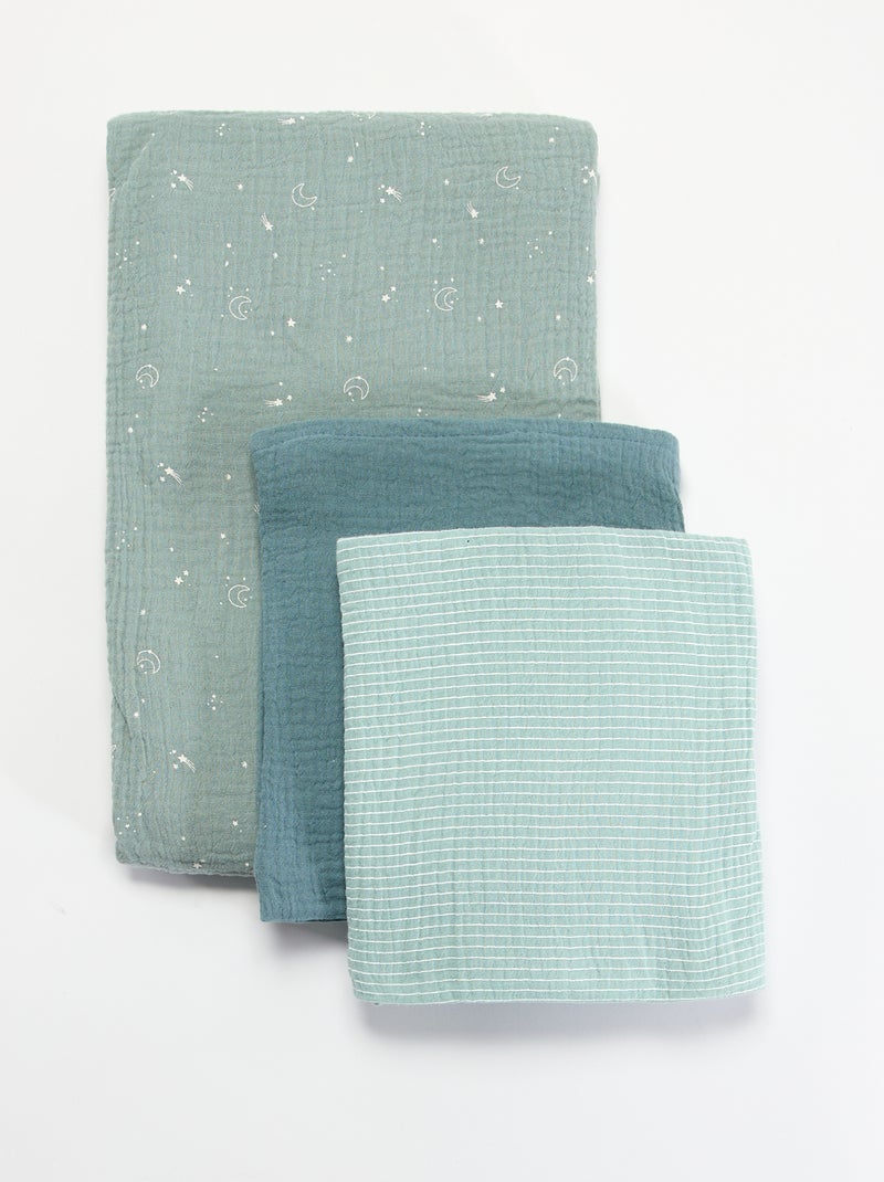 Lot de 3 langes en gaze de coton Bleu - Kiabi