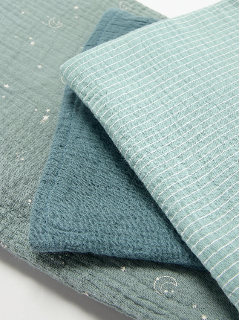 Lot de 3 langes en gaze de coton Bleu - Kiabi