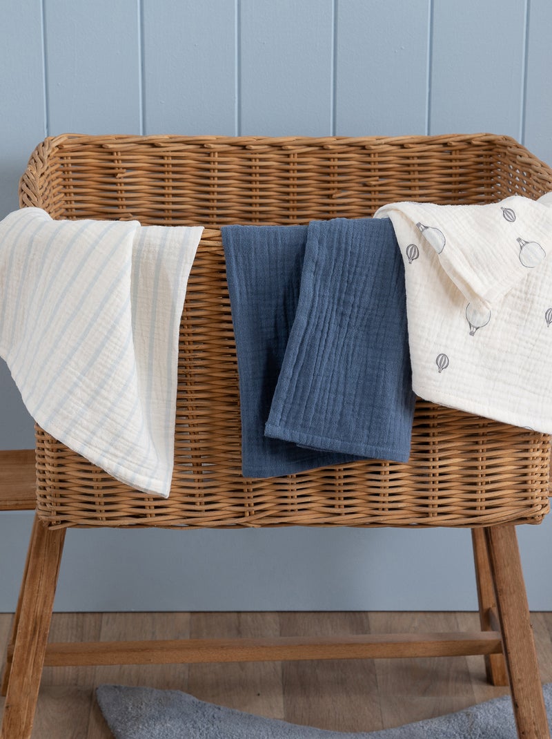 Lot de 3 langes en gaze de coton Bleu - Kiabi