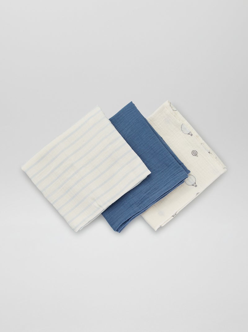 Lot de 3 langes en gaze de coton Bleu - Kiabi