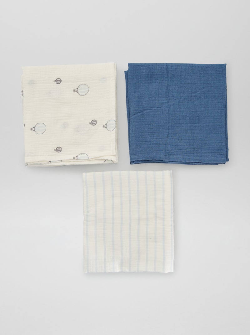 Lot de 3 langes en gaze de coton Bleu - Kiabi