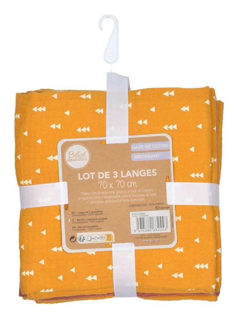 Lot de 3 langes en gaze de coton Jaune - Kiabi