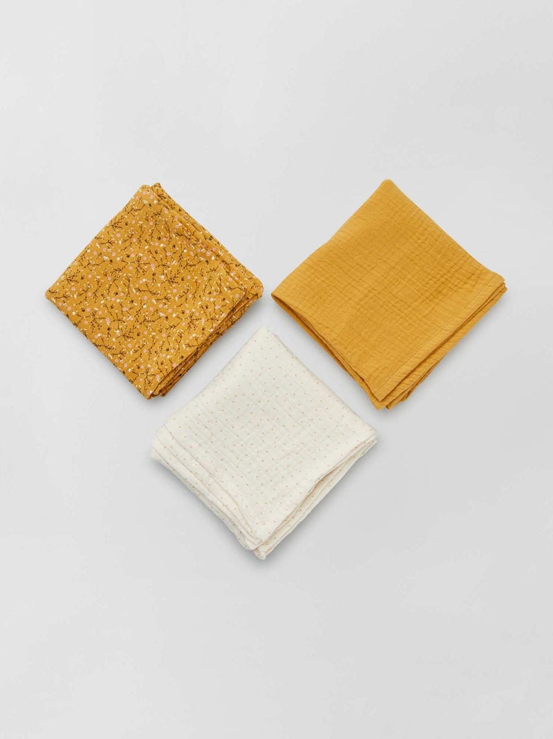 Lot de 3 langes en gaze de coton Jaune moutarde - Kiabi