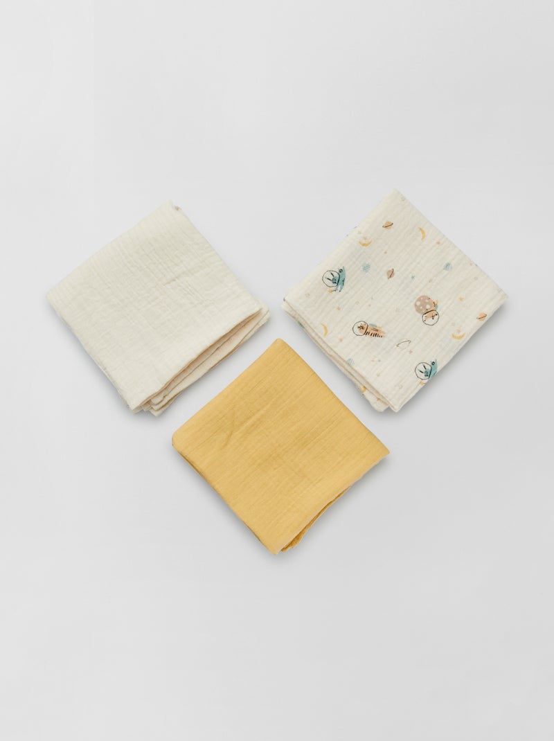 Lot de 3 langes en gaze de coton jaune - Kiabi