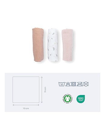 Lot de 3 langes en gaze de coton Lovely Flower Pink 'Doomoo'