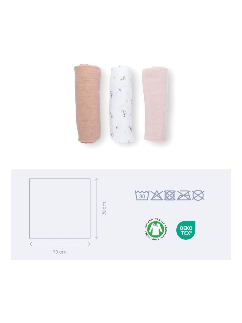Lot de 3 langes en gaze de coton Lovely Flower Pink 'Doomoo' Rose - Kiabi