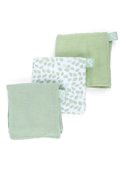 Lot de 3 langes en gaze de coton Lovely Mini Leaves Green 'Doomoo' - Kiabi