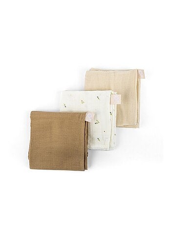 Lot de 3 langes en gaze de coton Lovely Flower Pink 'Doomoo'
