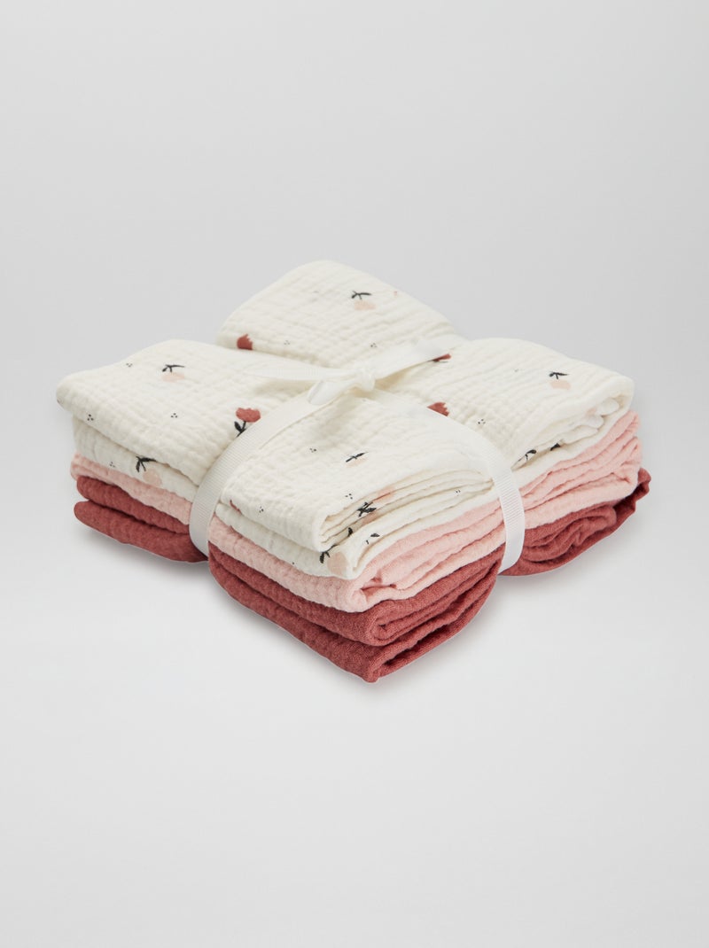 Lot de 3 langes en gaze de coton Rose - Kiabi