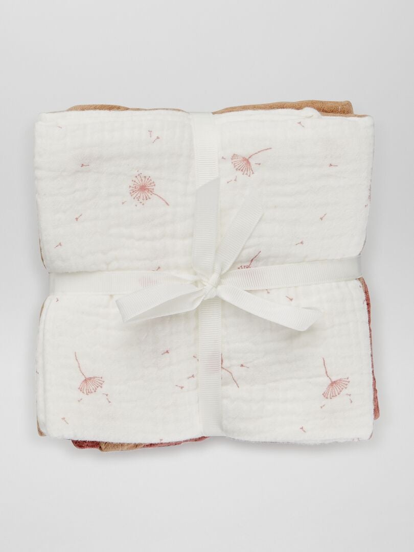 Lot de 3 gants de toilette bébé en gaze de coton - motif églantier –  Pimousse-store