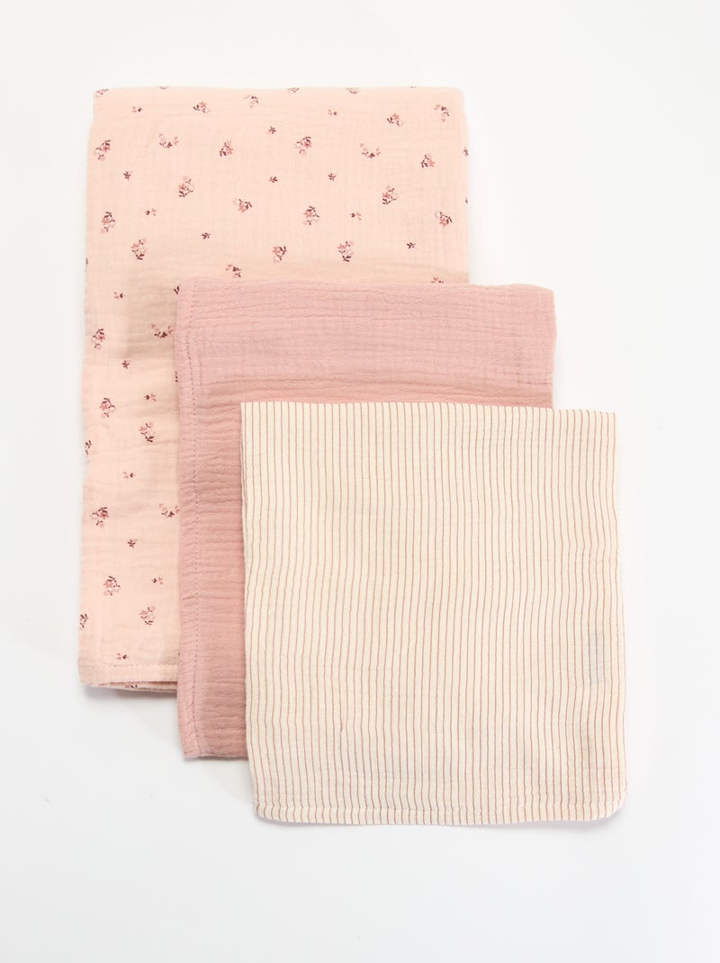 Lot de 3 langes en gaze de coton Rose - Kiabi