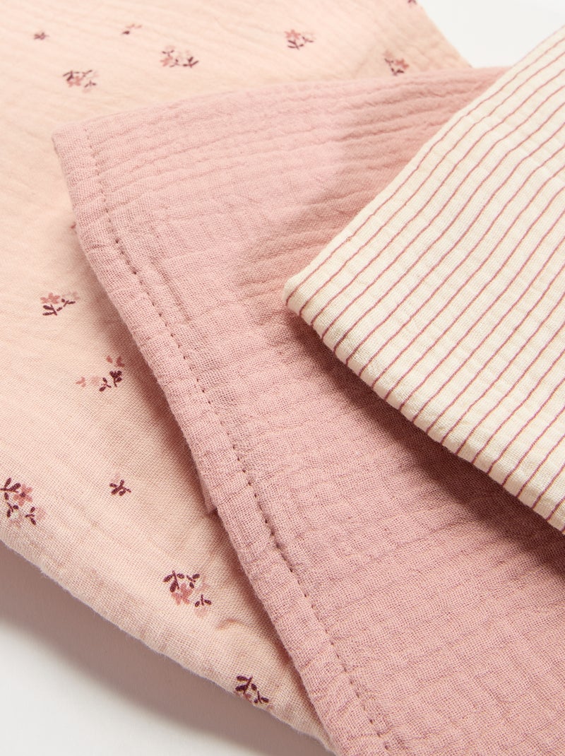 Lot de 3 langes en gaze de coton Rose - Kiabi