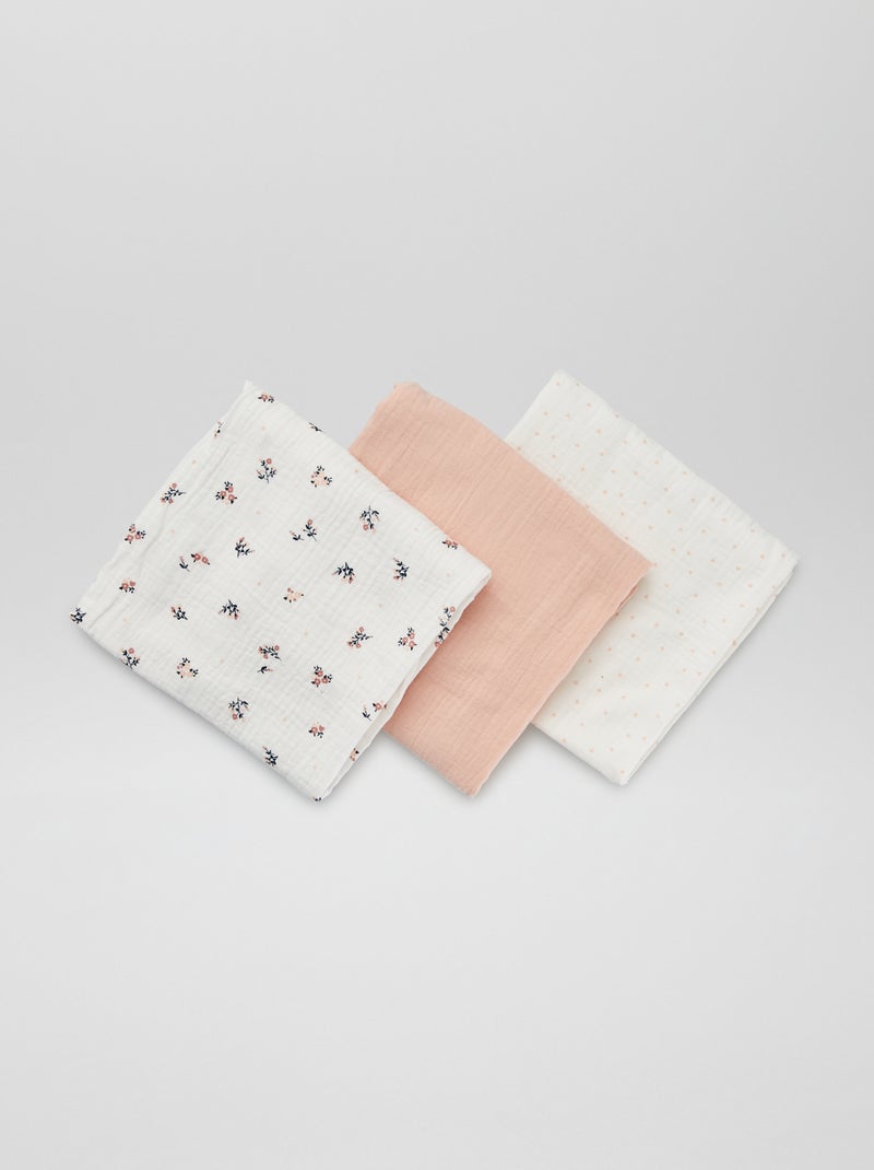 Lot de 3 langes en gaze de coton Rose - Kiabi