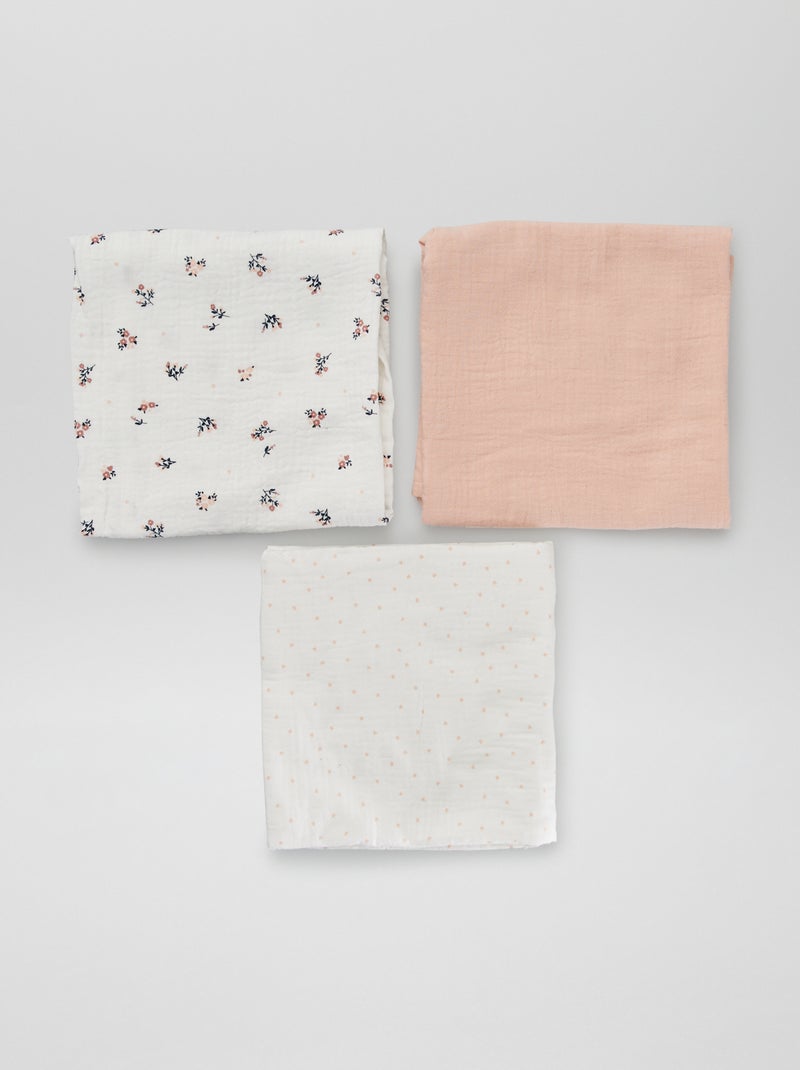 Lot de 3 langes en gaze de coton Rose - Kiabi