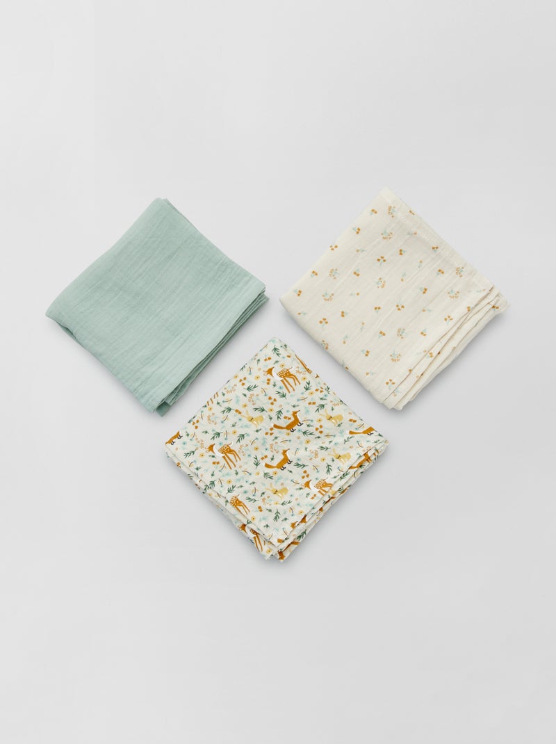 Lot de 3 langes en gaze de coton Vert d'eau - Kiabi