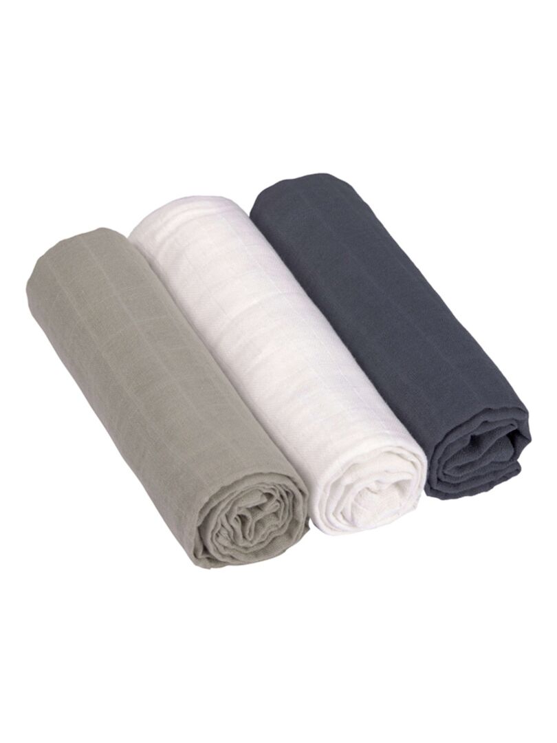 Lot de 3 langes en mousseline Olive Blanc Vert Noir - Kiabi