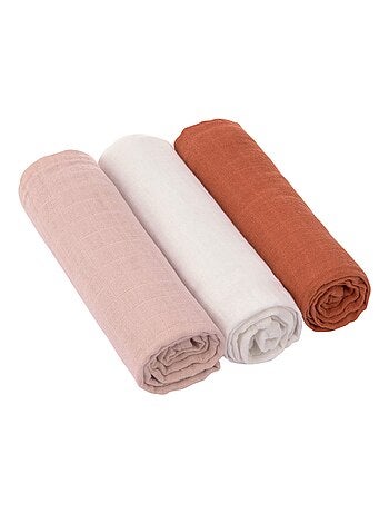 Lot de 3 langes en mousseline Rose poudré