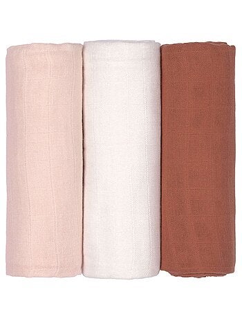 Lot de 3 langes en mousseline Rose poudré