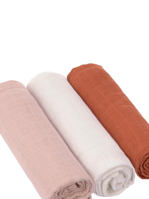 Lot de 3 langes en mousseline Rose poudré - Kiabi