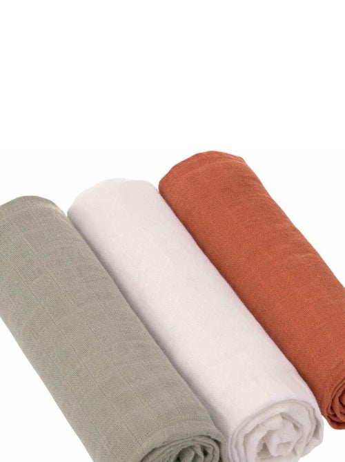 Lot de 3 langes en mousseline Rouille - Kiabi