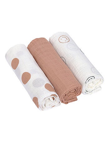 Lot de 3 langes en mousseline Tiny Smile