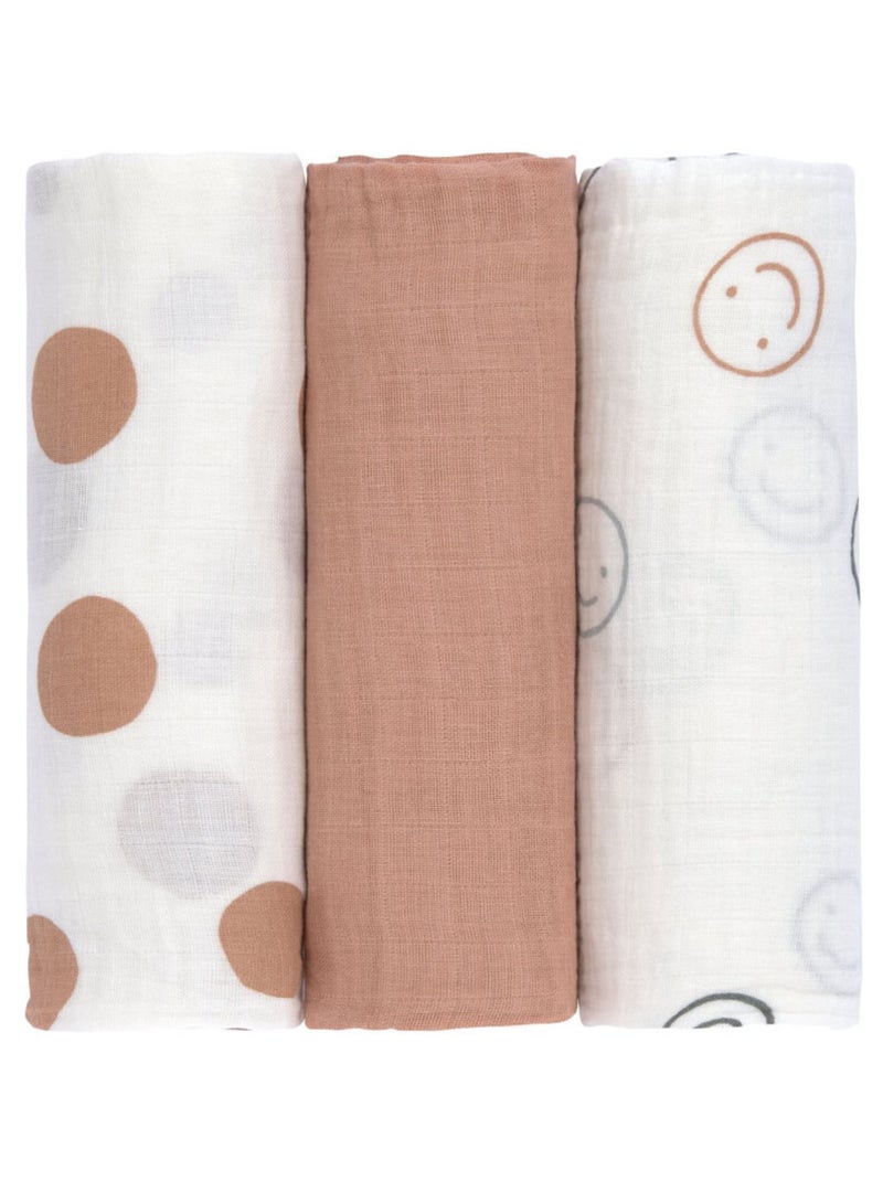 Lot de 3 langes en mousseline Tiny Smile Blanc - Kiabi