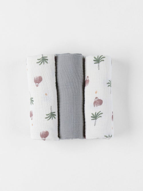 Lot de 3 langes "gorille" en mousseline 70 x 70, Noukie's - Kiabi