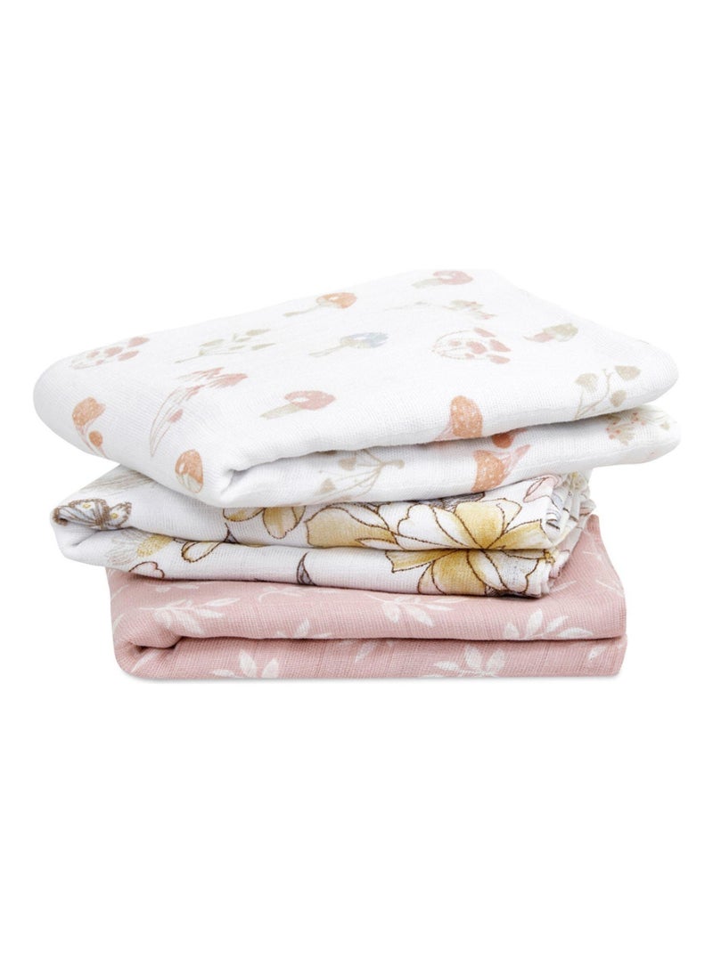 Lot de 3 langes Musy en coton bio Earthly (70 x 70 cm) Rose - Kiabi