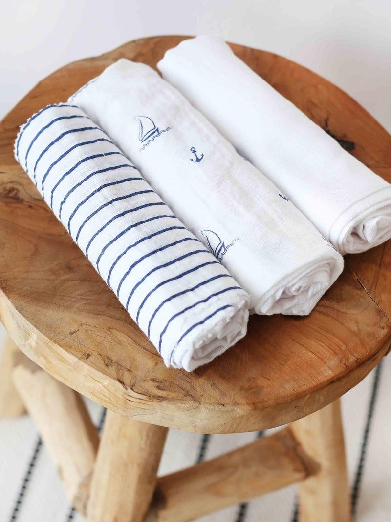 lot de 3 langes pour bébé Bleu - Kiabi