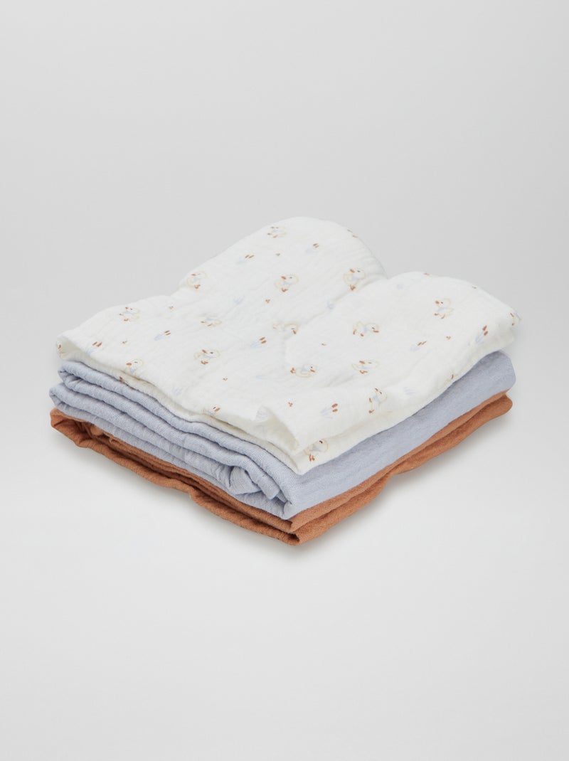 Lot de 3 langes unisexe en éponge Blanc/bleu - Kiabi