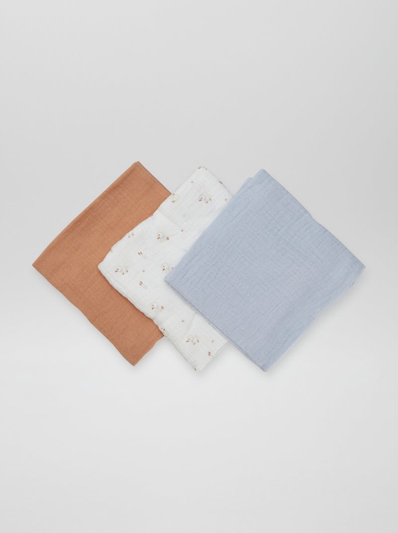 Lot de 3 langes unisexe en éponge Blanc/bleu - Kiabi