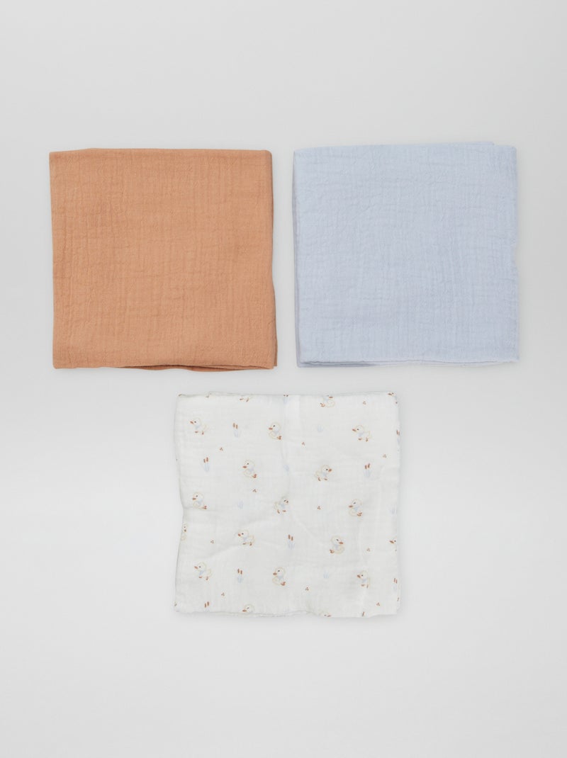 Lot de 3 langes unisexe en éponge Blanc/bleu - Kiabi