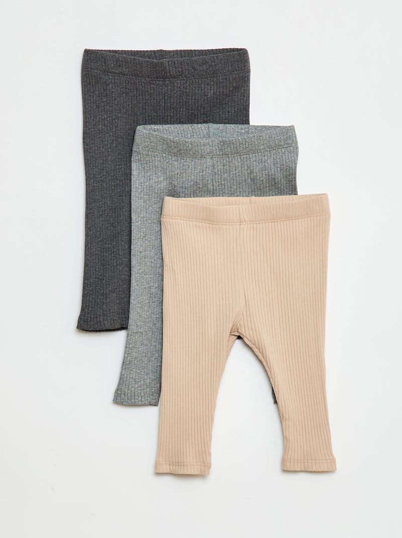 Lot de 3 leggings côtelés Beige - Kiabi