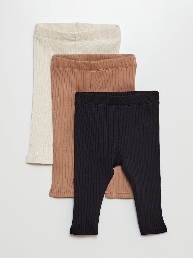 Lot de 3 leggings côtelés Noir/marron/beige - Kiabi