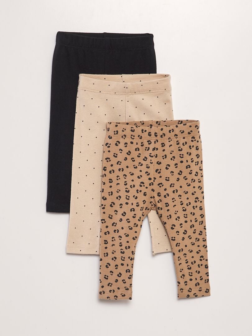 Lot de 3 leggings en jersey Beige/noir - Kiabi