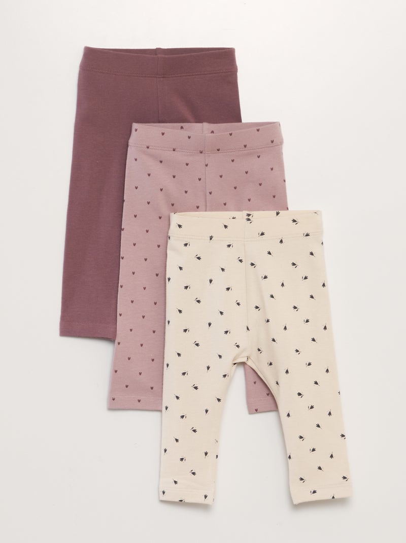 Lot de 3 leggings en jersey Rose clair/foncé / beige - Kiabi