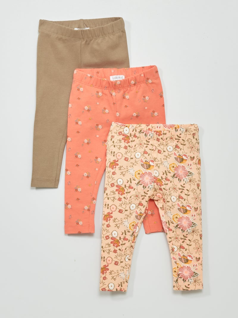 Lot de 3 leggings rose/kaki - Kiabi
