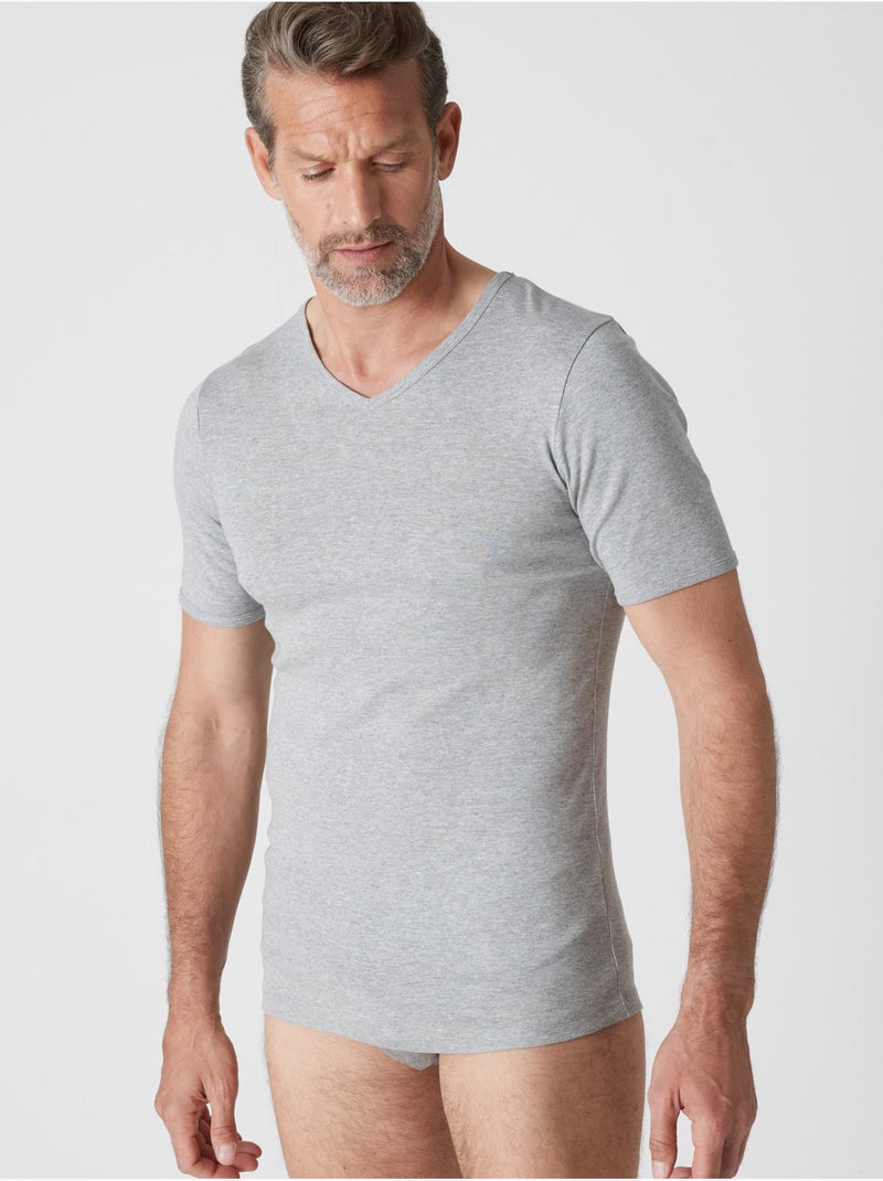 Lot de 3 maillots de corps col V coton - DAXON Gris chiné - Kiabi