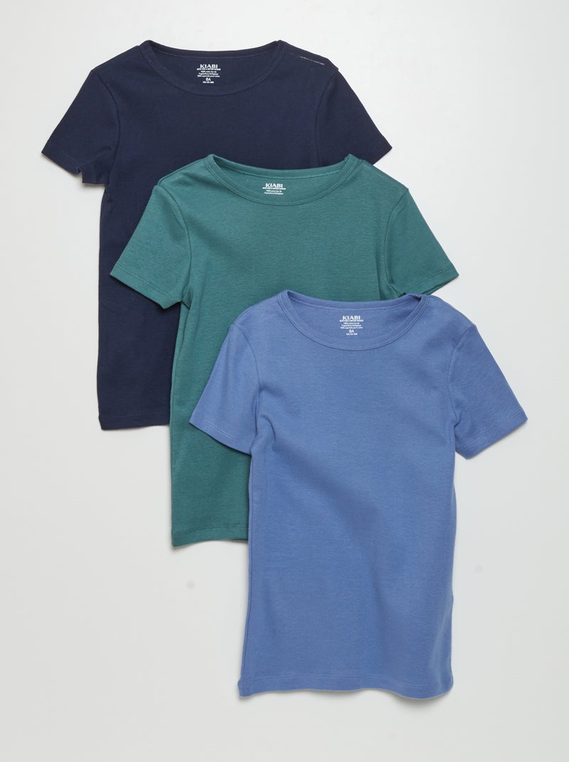 Lot de 3 maillots de corps manches courtes BLEU - Kiabi