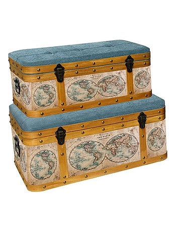 Lot de 3 malles Pouf Mappemonde