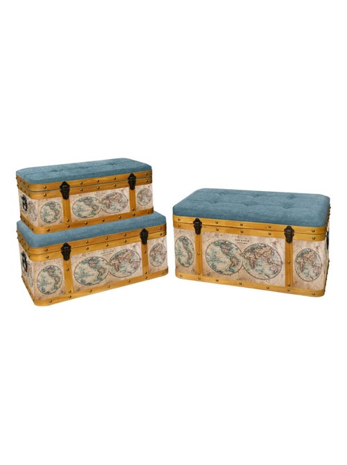 Lot de 3 malles Pouf Mappemonde - Kiabi