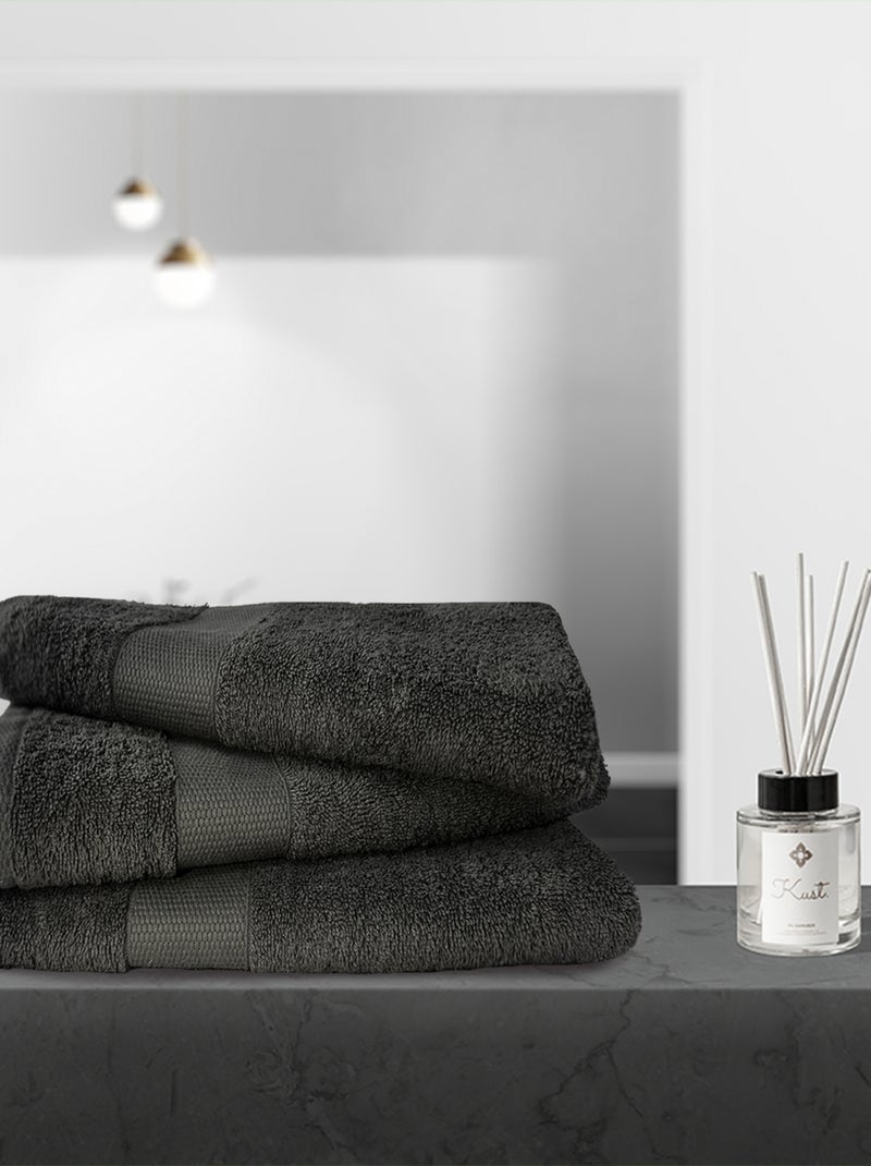 Lot de 3 maxi draps de bain 500 gr/m2 100%coton gris anthracite - Kiabi