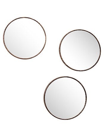 Lot de 3 miroirs diam 26cm effet bois