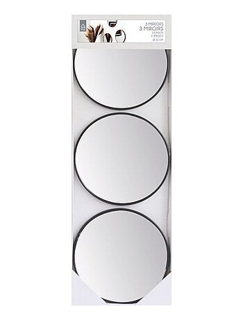 Lot de 3 miroirs diam 26cm effet bois