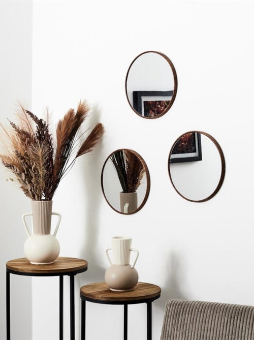 Lot de 3 miroirs diam 26cm effet bois - Kiabi