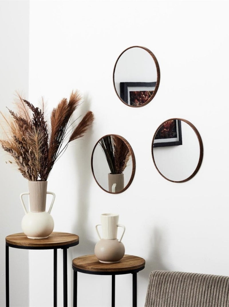 Lot de 3 miroirs diam 26cm effet bois Marron - Kiabi