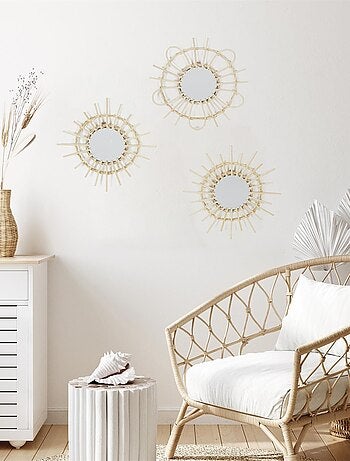 Lot de 3 miroirs en rotin