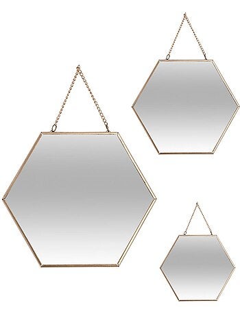 Lot de 3 miroirs hexagonaux suspendus en métal doré LENY