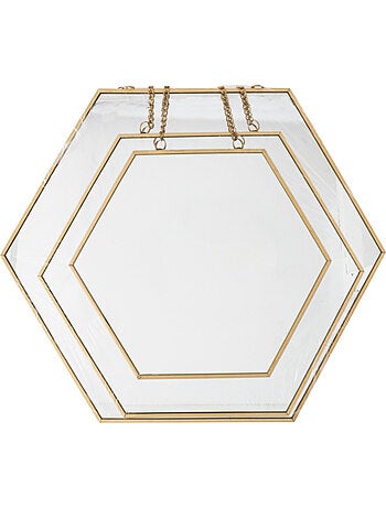 Lot de 3 miroirs hexagonaux suspendus en métal doré LENY