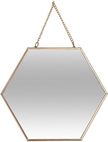 Lot de 3 miroirs hexagonaux suspendus en métal doré LENY
